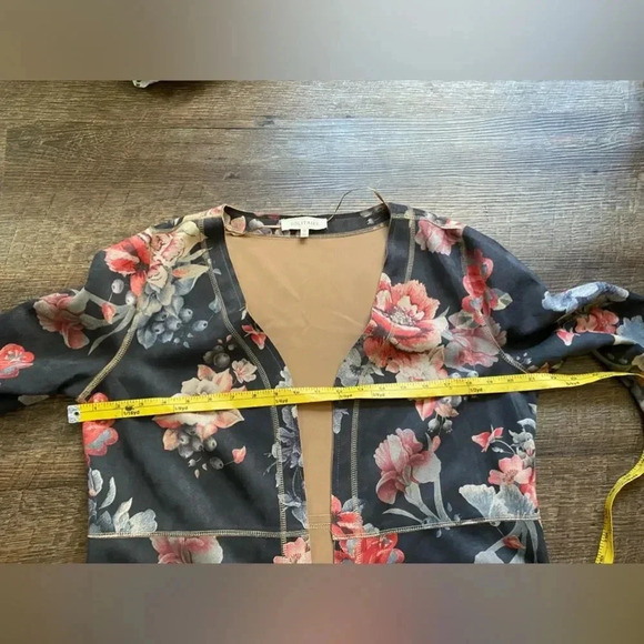 ANTHROPOLOGIE faux suede duster jacket SOLITAIRE Floral open Cardigan sz M chic - Picture 11 of 14